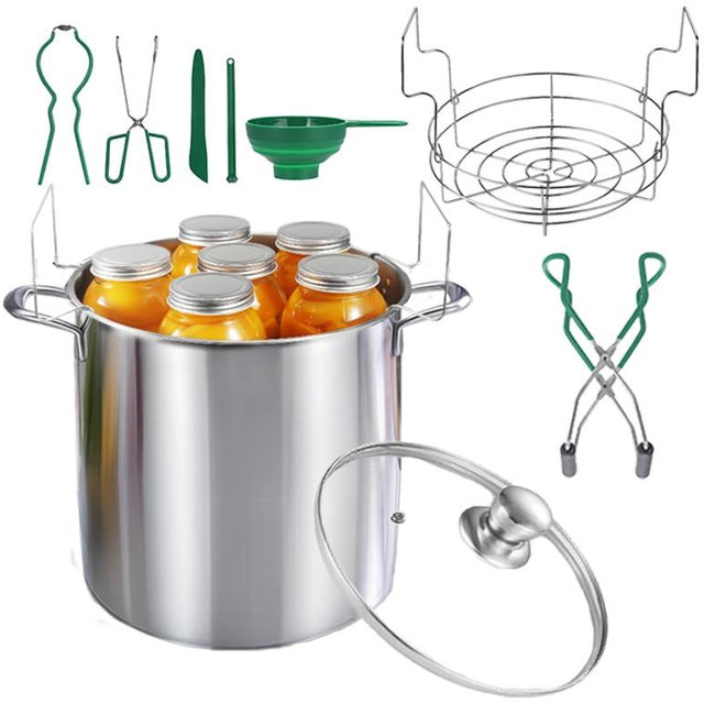 KILOGORGE 21.5QT Stainless Steel canning pot with rack and lid & canning kit set,water bath canner for canning Beginners,7 pcs Canning Supplies Kit,Compatible with natural gas and induction cookers