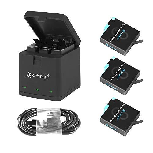 Artman Hero 8/7/6 1500mAh Replacement Batteries(3-Pack) and 3-Channel LED USB Storage Charger Compatible with GoPro Hero 8 Black,Gopro Hero 7 Black,Hero 6 Black(Fully Compatible with Original)