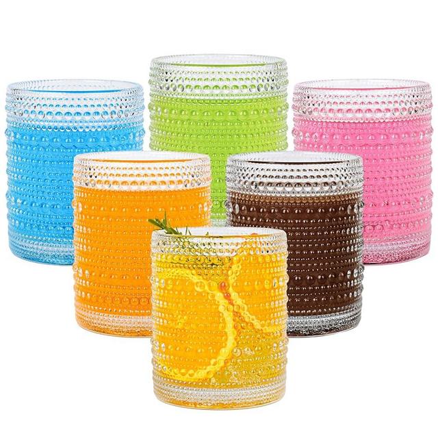 Amyoole 12oz Hobnail Drinking Glasses Set of 6,Clear Vintage Glassware Embossed Water Tumbler,Cocktail Glass Cups for Beer,Whiskey,Juice and Various Mixed Drinks