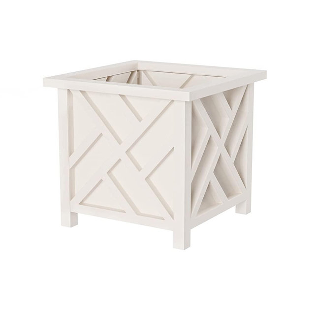 Pure Garden Lattice Design Planter Box – 14.75-Inch-Square Decorative Outdoor Flower or Plant Pot – Front Porch, Patio, and Garden Decor (White)