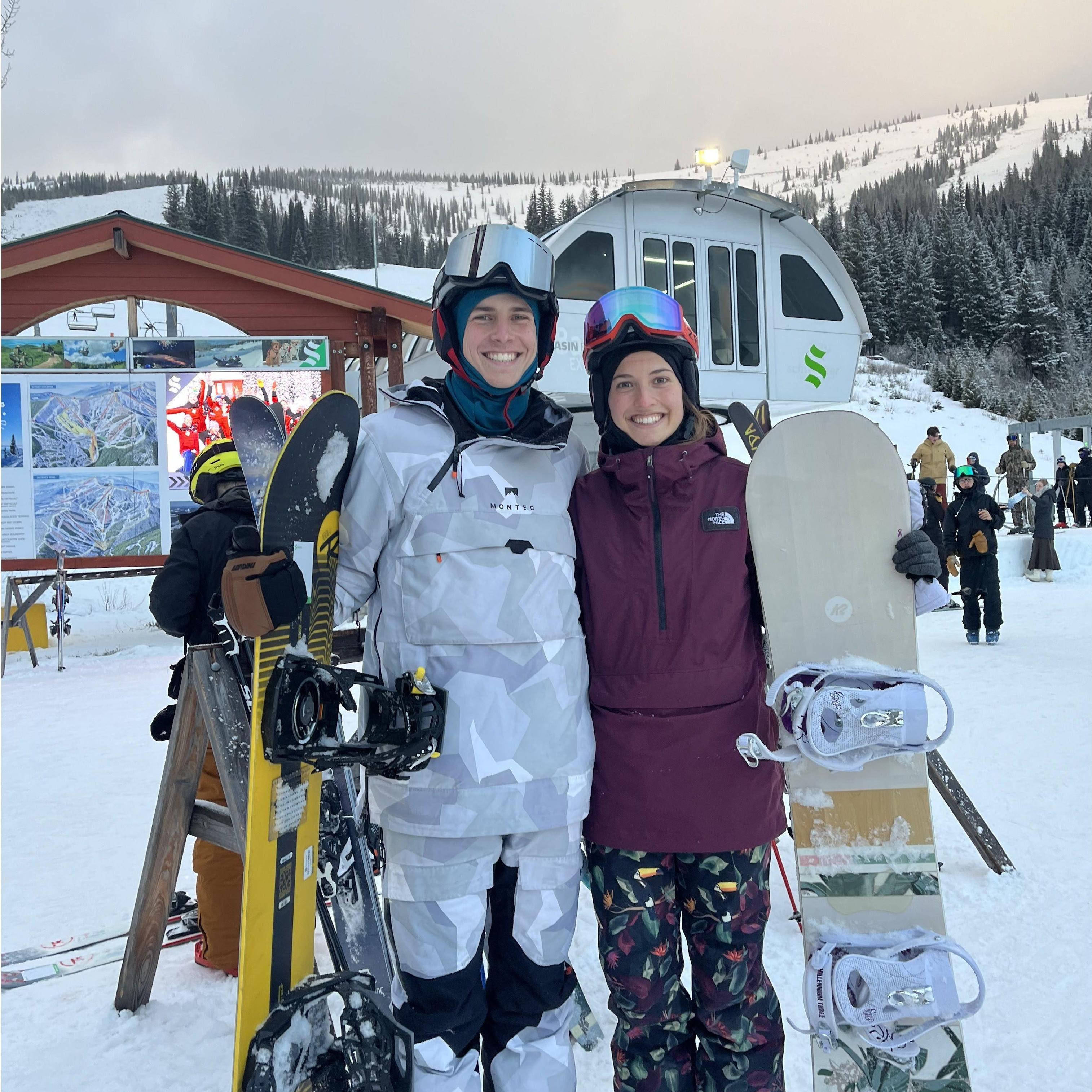 Our first time snowboarding together. Chris was very bad.
