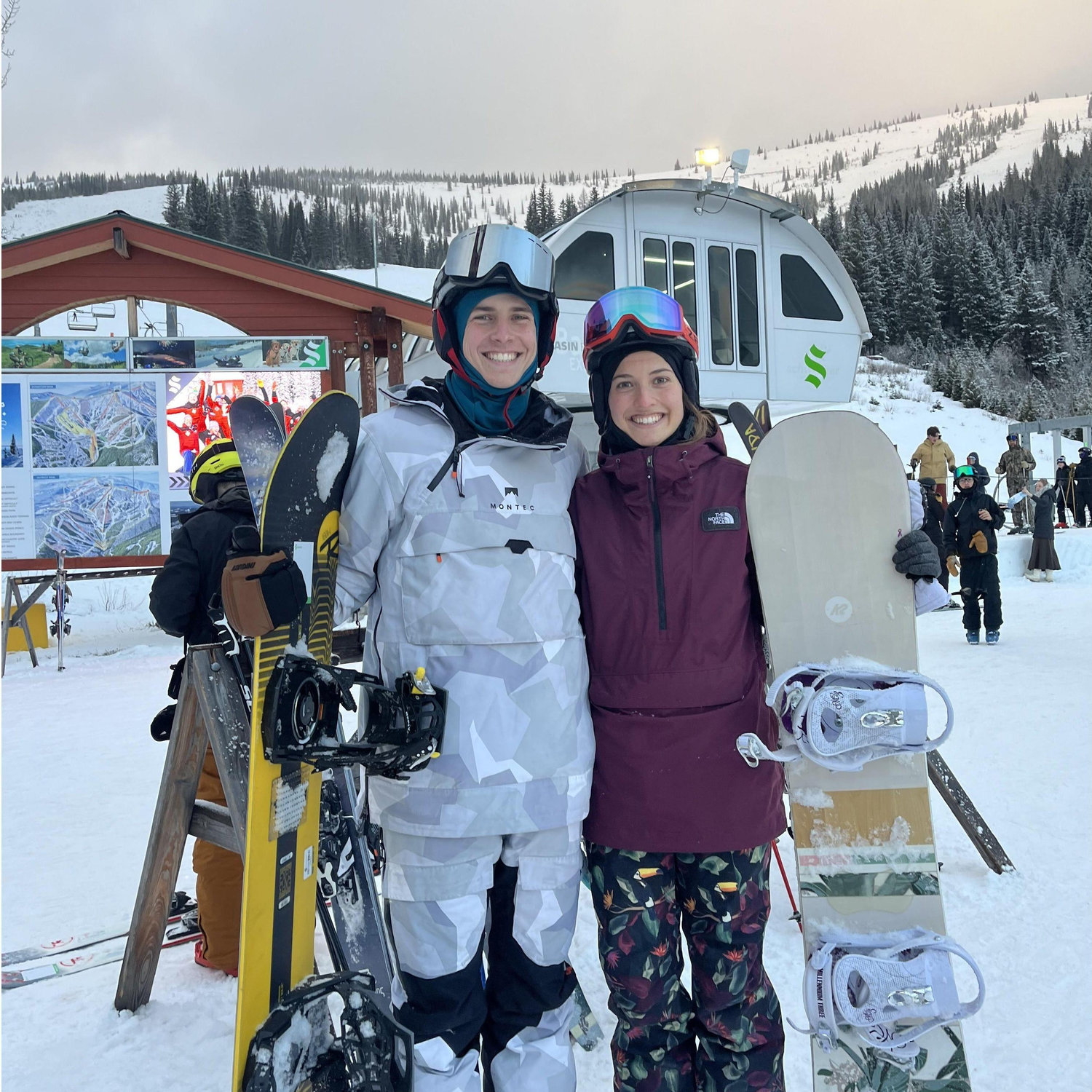 Our first time snowboarding together. Chris was very bad.