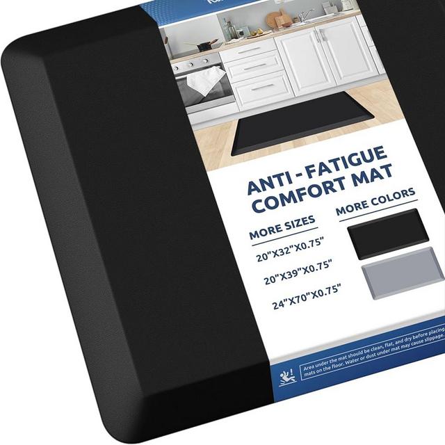 KitchenClouds Kitchen Mat Cushioned Anti Fatigue Rug 20"x32" Waterproof, Non Slip, Standing and Comfort Desk/Floor Mats for House Sink Office (Black,0.75inch)