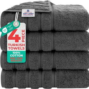 American Soft Linen Luxury 4 Piece Bath Towel Set, 600 GSM 100% Cotton Turkish Bath Towels for Bathroom, 27x54 in Large Bathroom Shower Towels, Dark Gray