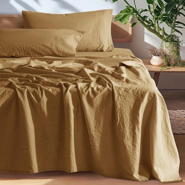 SONORO KATE 100% French Pure Linen Sheets, Breathable and Durable Line King Size Sheets, Anti-Tear Line Bed Sheets, Machine Washable, 16 Inch Deep Pocket - 4 Piece (Rust, King)