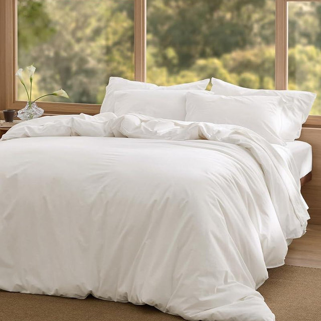 Bedsure Cotton Duvet Cover King - Luxury Slub Weave 100% Cotton Duvet Cover with a Linen Like Textured, Easy Change Durable Bedding, Coconut White, 104" x 90"