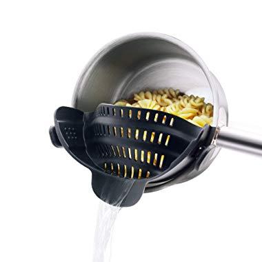 Pasta Strainer,Spaghetti Strainer with Clip On Silicone Colander Made by FDA Approved,Fits Most Pots and Bowls