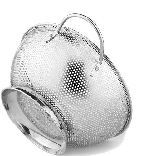 DLD Stainless​ ​Steel​ 5-Quart​​​​ Colander:​ ​Metal​ ​Pasta​ ​Strainer with​ ​Handles​ ​&​ ​Base​ ​-​ ​Large​ ​Strainer​ ​Basket​ ​for​ ​Pasta,​ ​Rice Noodles & More: Dishwasher​​ Safe​