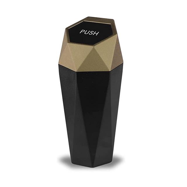 JUSTTOP Car Trash Can with Lid, Diamond Design Small Automatic Portable Trash Can, Easy to Clean, Used in Car Home Office (Gold)