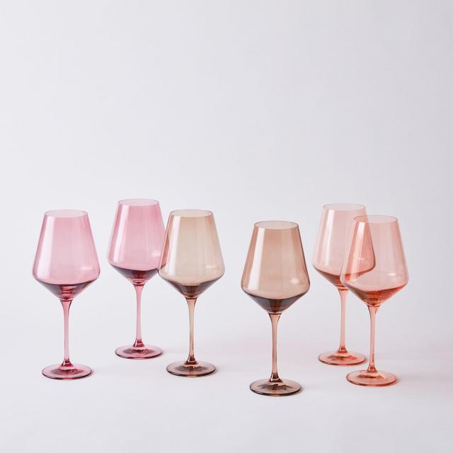 Estelle Hand-blown Colored Wine Glasses (Set of 6) Stemless