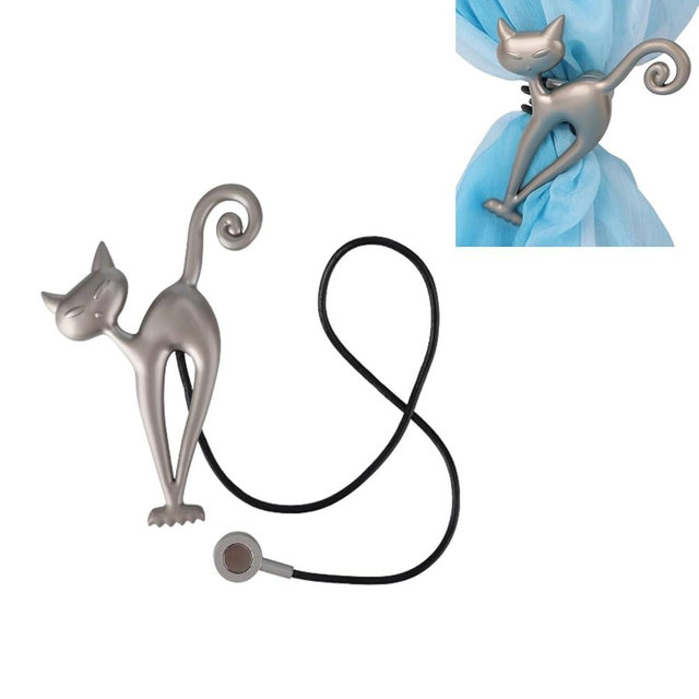 2PCS Curtain Tiebacks, Cute Cat Shape Curtain Holders Magnetic Curtain Clips Drapes Holdbacks Curtain Holder for Home Office Decorative