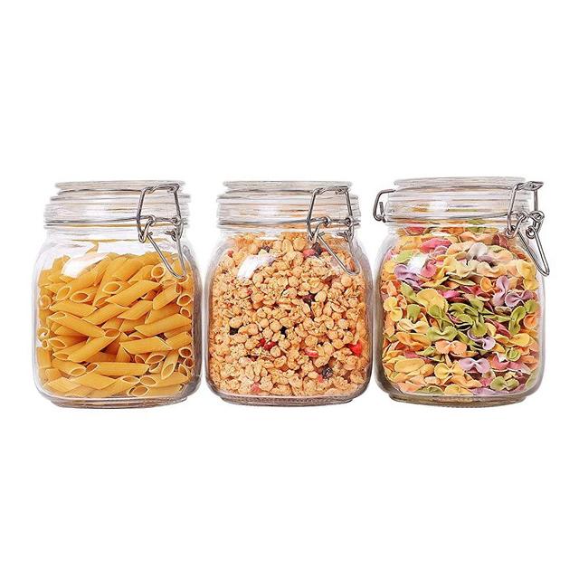 Airtight Glass Canister with Lids Food Storage Jar Round - Storage Container with Clear Preserving Seal Wire Clip Fastening for Kitchen Canning Cereal