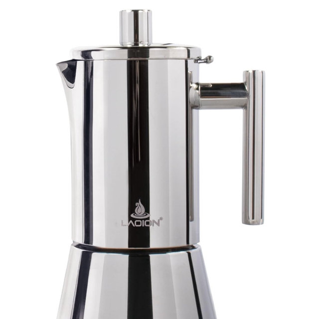 LAOION Stovetop Espresso Maker, 6Cup 10 oz Moka Pot, Stainless Steel Cuban and Italian Coffee Maker for Cafetera Cubana, Greca De Cafe Induction Stovetop Compatible, Coffee Gift for Home Travel