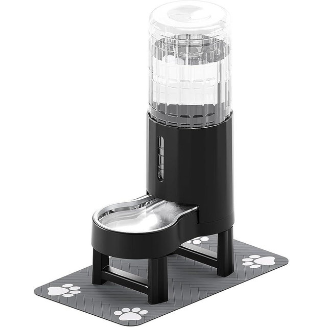 CZPET Elevated Dog Water Bowl Dispenser with Mat for Large Dogs,Tall Raised Pet Waterer Stand,Relieve Neck Pressure,Large Capacity and Drinking Area Noise-Free for Pets Dogs (9.5L+Stand+Mat,Black)