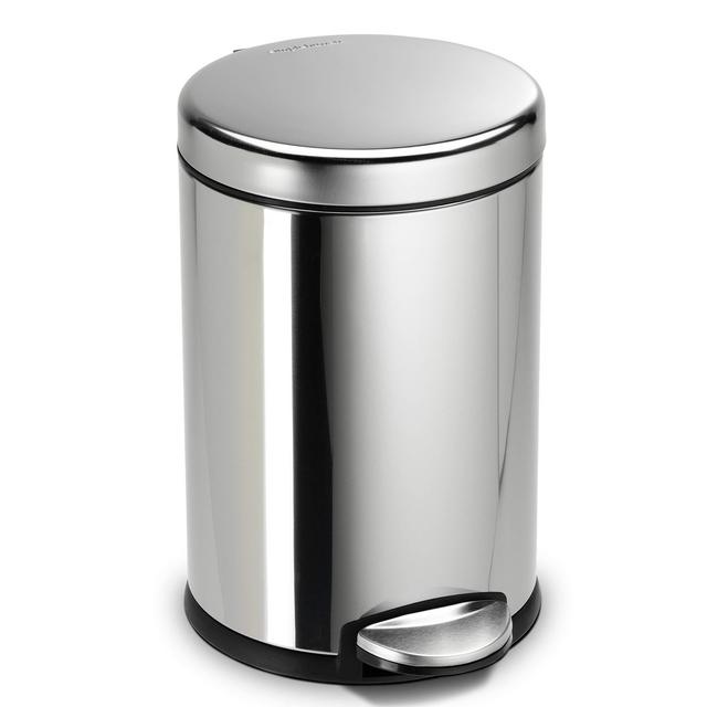 simplehuman 4.5 Liter / 1.2 Gallon Compact Stainless Steel Round Bathroom Step Trash Can, Polished Stainless Steel
