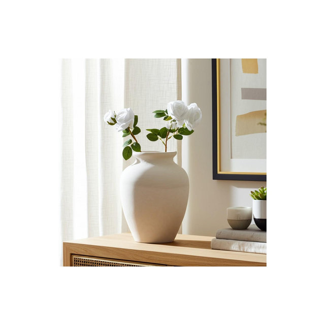 Decorative Terracotta Bud Vase for Living Room Decor - Stylish Home Decor Accent for Bedroom, Office Spaces, or Table Centerpiece - 11", Ivory & Tan