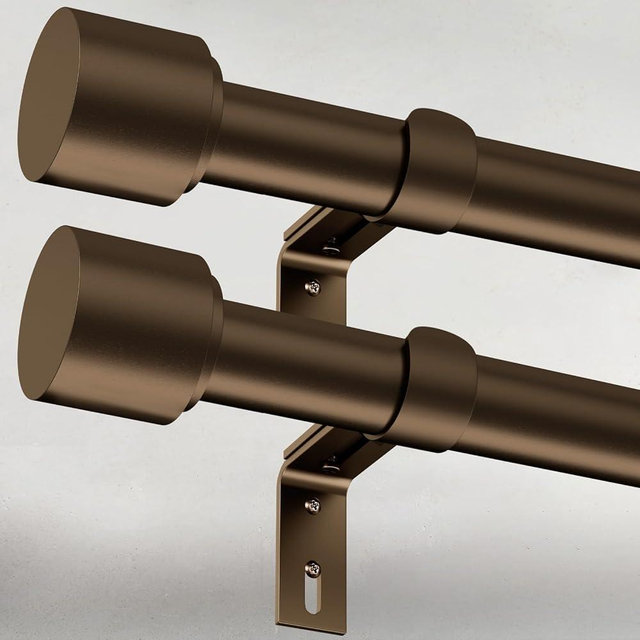 GEEBOBO 2 Pack Bronze Curtain Rods for Windows 48 to 84 Inch, 1 Inch Adjustable Heavy Duty Easy Install Curtain Rods Set for Outdoor, Farmhouse, Bedroom, Living Room (Bronze,30"-90",2 Pack)