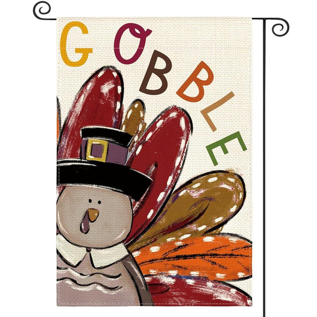 AVOIN colorlife Thanksgiving Turkey Garden Flag 12x18 Inch Double Sided, Gobble Harvest Holiday Yard Outdoor Decorative Flag