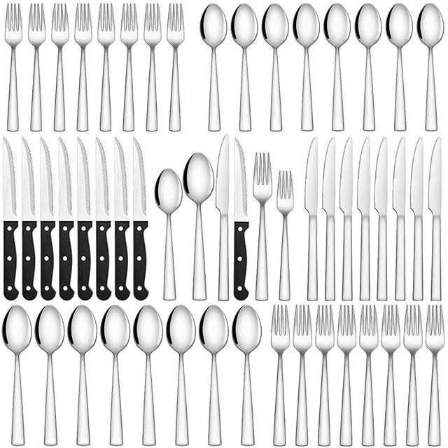 48 Piece Silverware Set for 8 with Steak Knives, CEKEE Stainless Steel Flatware Set for 8, Mirror Polished Cutlery Set, Eating Utensils Sets for Kitchen & Home, kitchen utensils set, Dishwasher Safe