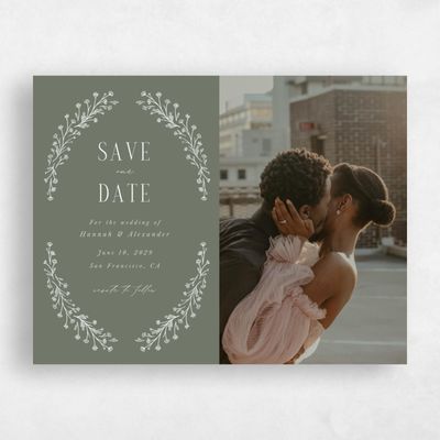 Dark Sage, Green Wedding Save the Date - Nydia Photo