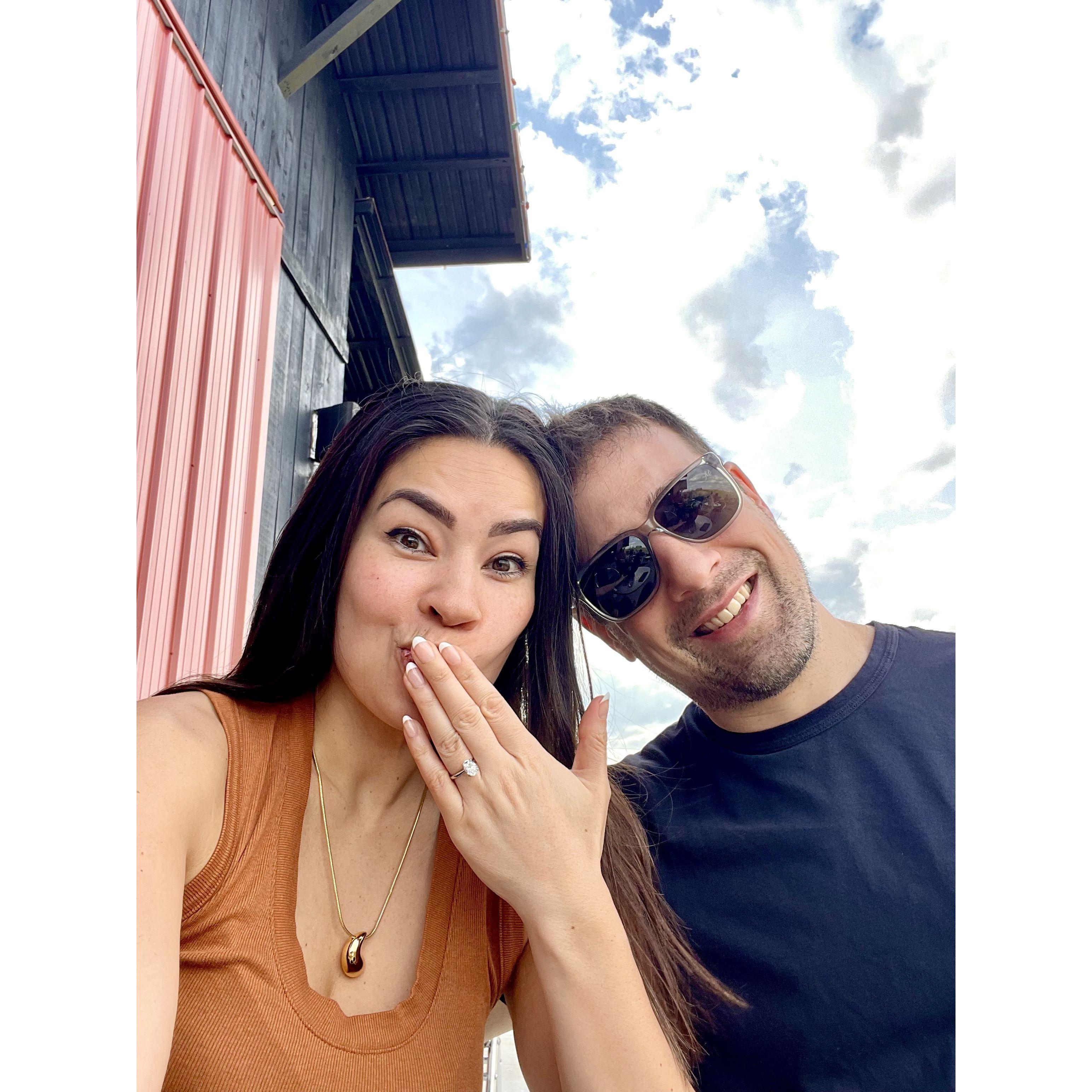 Our first stop after the proposal? Celebrating, of course! We headed to the awesome Whiskey Thief distillery, where we enjoyed roaming dogs, live music, & had the chance to "thieve" our own bottle!
