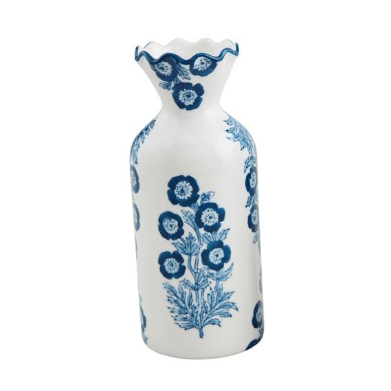 Large Blue Floral Print Bud Vase