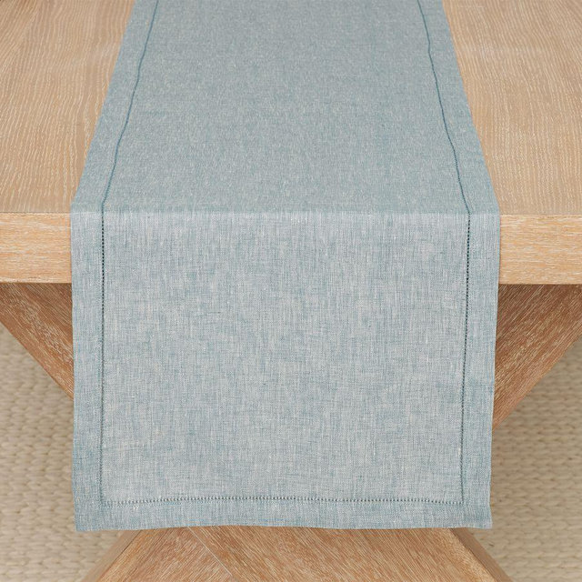 Belgian Linen Table Runner, 16" x 108" - Chambray Flax