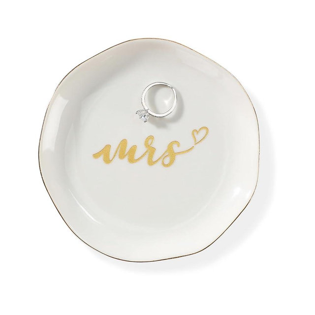 HOME SMILE Mrs Ring Dish, Engagement&Wedding Gifts for Women, Bridal Shower Present,Ceramic Jewelry Tray, 4.5"
