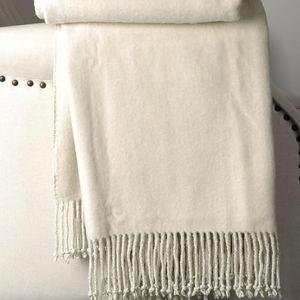EP Mode Fringed Mulberry Silk Throw Blanket for Sofa (Whisper White)
