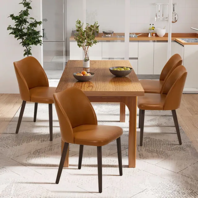 Set of 4 Wood Ergonomic Curved Dining Chairs – Modern Upholstered Chair for Kitchen, Dining Room, or Café, Light Brown