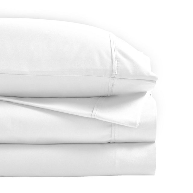 1200 Thread Count Soft and Silky Cotton Blend Solid Deep Pocket Luxury Bed Sheet Set, Queen, White - Blue Nile Mills
