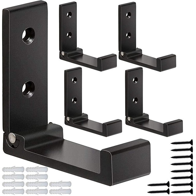 5Pcs Black Folding Coat Hooks Hareware Heavy Duty Aluminum Alloy Hooks for Hanging Coat No Rust Wall Mounted with 10 Screws for Keys, Towel, Hat, Bags (Black)