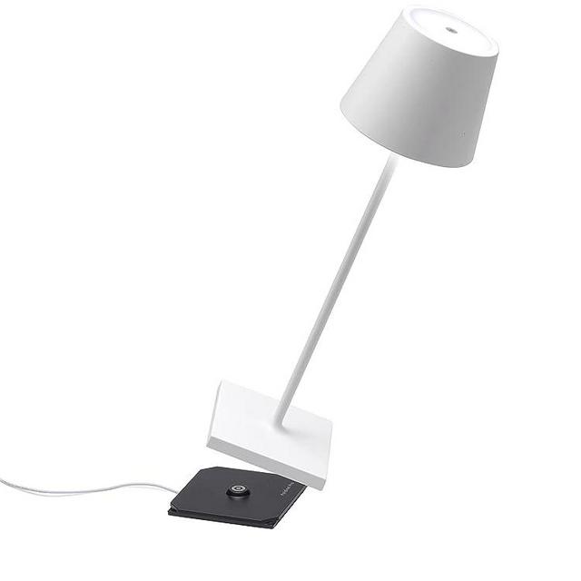 Zafferano Poldina Pro Table Lamp (White) Touch On/Off, Touch Dimmable, Cordless, Indoor/Outdoor, LED, Contact Charging Base, Powder Coated Aluminum, IP54 Protection, USA Plug