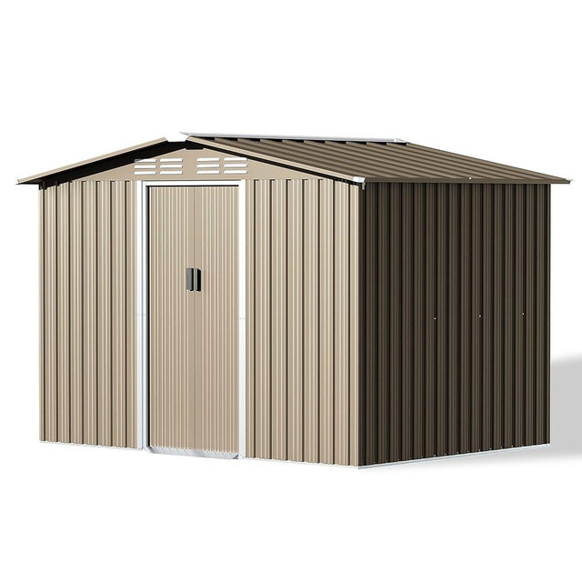Gotland 8FT x 6FT Metal Storage Shed, Outdoor Storage Shed with Lockable Slide Doors & 2 Windows, Utility and Tool Shed with Slooping Roof for Garden, Backyard, Patio, Lawn