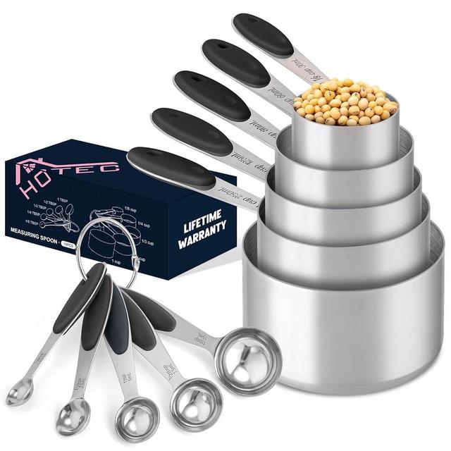 HOTEC 10pcs Stainless steel Measuring Cups and Spoon Set, Black