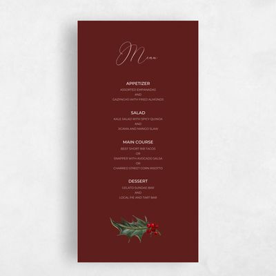 Burgundy, Red Wedding Menu - Belvoir