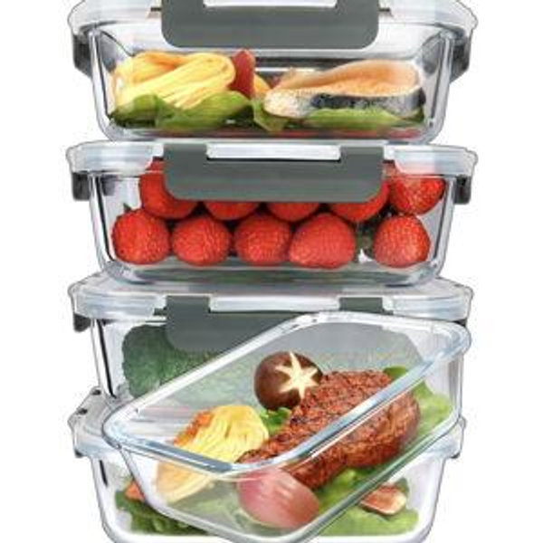 M MCIRCO [5-Packs, 36 Oz Glass Meal Prep Containers with Snap Locking Lids Glass Food Containers,Airtight Lunch Container,Microwave, Oven, Freezer and Dishwasher (4.5 Cup)