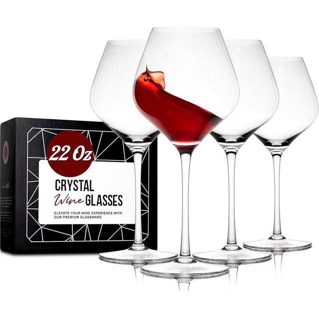 Gusto Nostro Crystal Wine Glasses Set of 4, 22 Oz Long Stem Modern Wine Glasses for White and Red Wine, Dishwasher Safe, Fancy, Elegant, Large and Tall Wine Glass for Wedding Christmas Anniversary