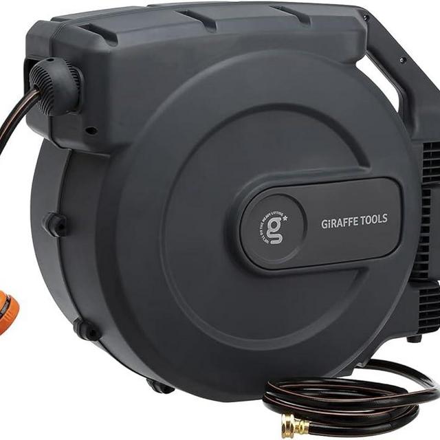 Giraffe Tools Retractable Garden Hose Reel 1/2 Inch x 155+5 ft, Heavy Duty, Any Length Lock, Slow Return System, Wall Mounted and 180 Deg Swivel Bracket