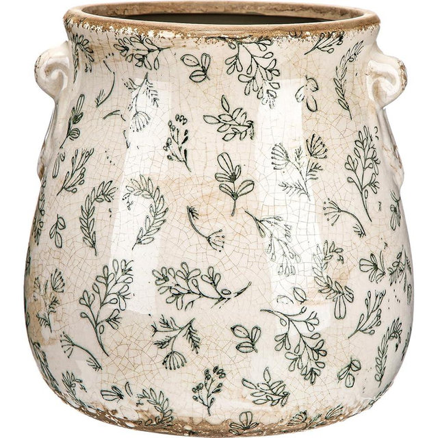 Ninehaoou Ceramic Scroll Planter 6.5 Inch Chinoiserie Floral Vase with Drainage Holes Vintage Flower Vase Flower Pot Rustic Ceramic Pots for Indoor Plants Garden Home Bookshelf Decor(Leaves)
