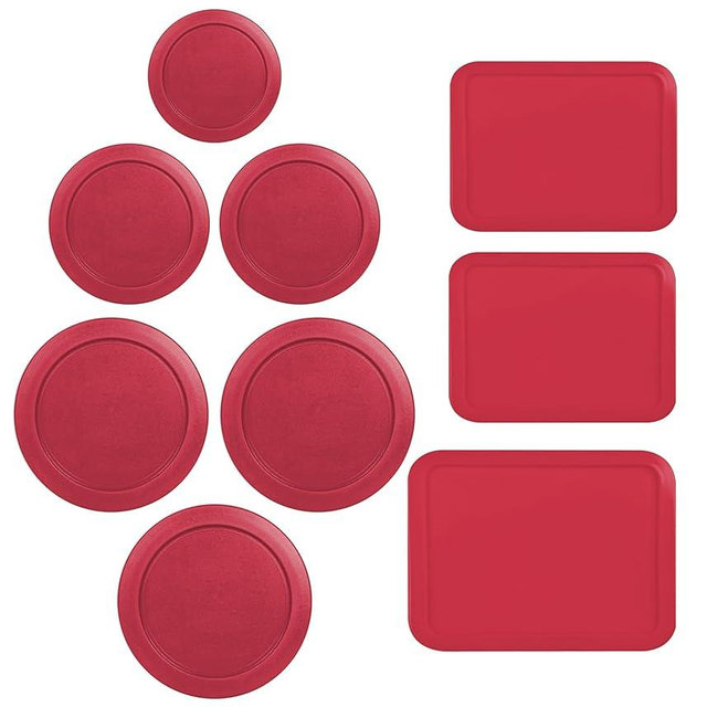 Replacement Lids for Pyrex Glass Food Storage Containers Rectangular (1) 1-Cup (2) 2-Cup (2) 4-Cup (1) 7-Cup (2) 3-Cup (1) 6-Cup Round Rectangle (Red)