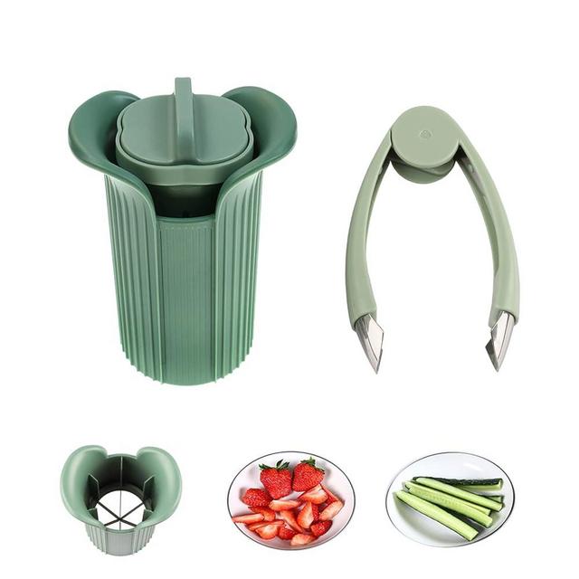 Cucumber Slicer, Strawberry Huller Stem Remover and Strawberry Slicer Set, Grape Cutter and Cherry Tomato Slicer for Kids,Fruit and Vegetable Slicer Suitable for Salad and Cake Decoration