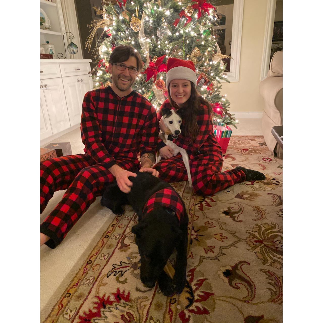 Family photo with our dogs Snarls Barkley & Ollie