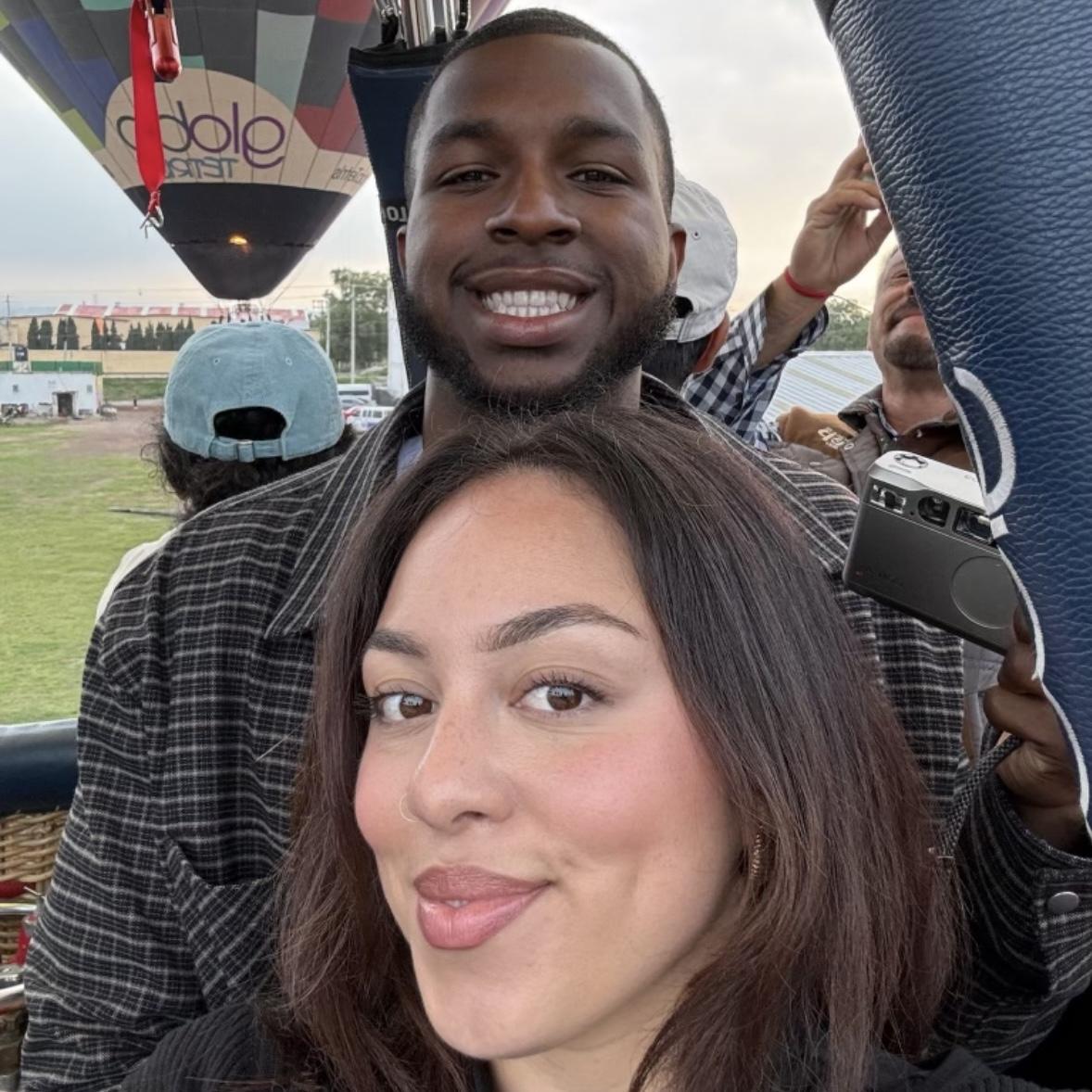 Crazy story: We took a hot air balloon ride over the pyramids in Teotihuacan, Mexico. Mid ride D’Morea got stung by a bee on the back of his neck. So we spent half of the ride praying he didn’t die😭