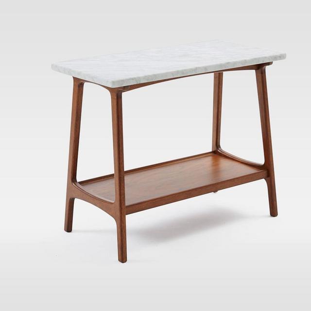 Reeve Side Table Long Narrow, Marble/Walnut
