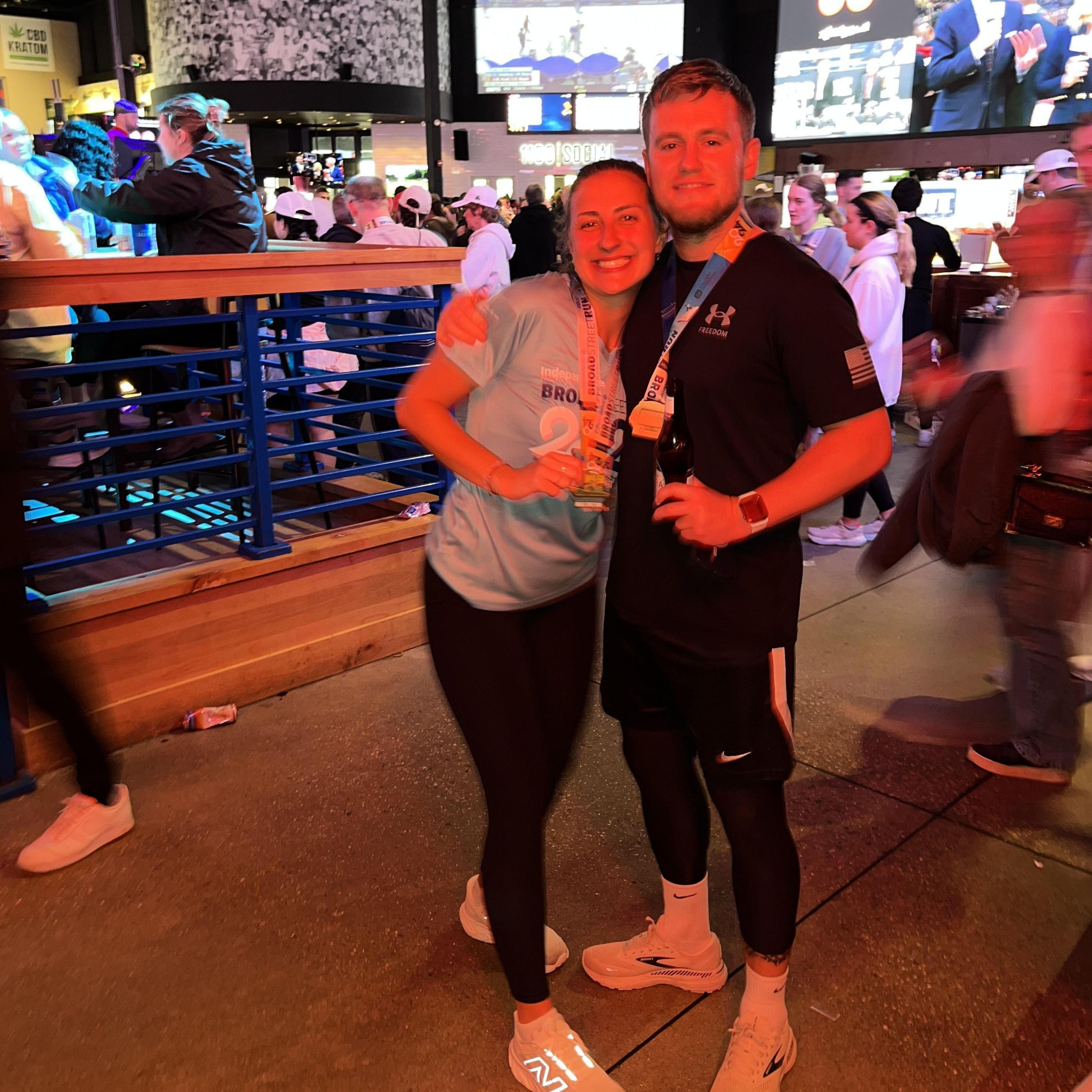 Our first 10 mile race together. Guess who won