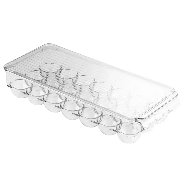 iDESIGN Plastic Egg Holder Fridge Organizer with Front Handle Clear: Kitchen Storage, 15" Depth, 6" Width, Spot Clean