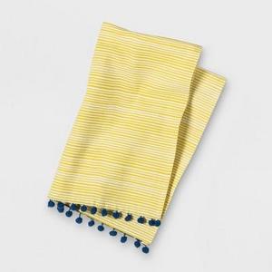 Yellow Stripe with Blue Pom Tassels Kitchen Towel - Opalhouse™