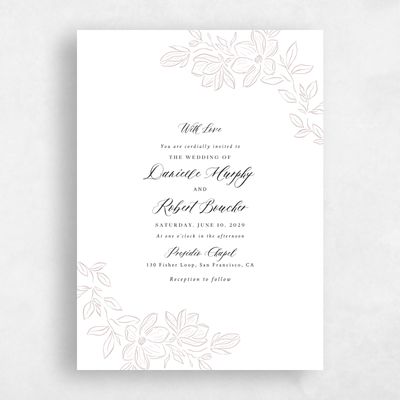 Light Mauve, White Wedding Invitation - Lisette Classic