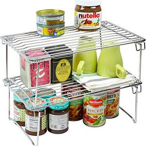 2 Pack - DecoBros Stackable Kitchen Cabinet Organizer, Chrome